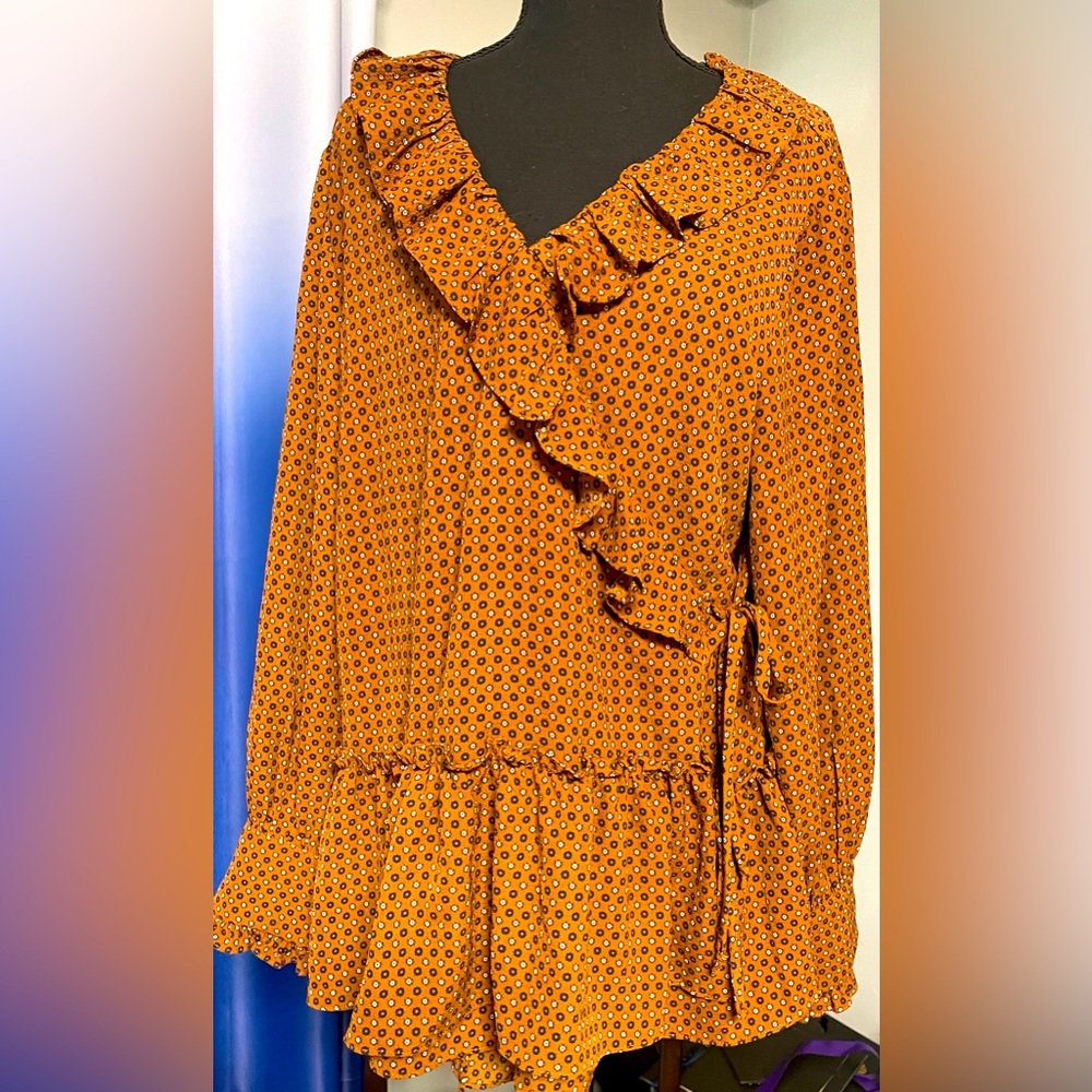 Wrap top, ruffle accents